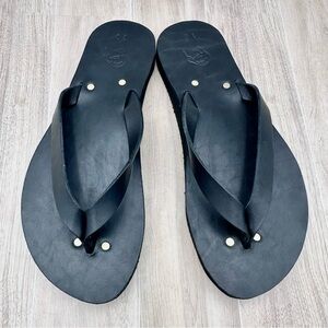 Kiwi Men's Style No. 1 Black Leather Flip Flop Sandals | Size US 10